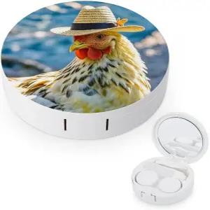 LZQPOEAS 치킨 모자 콘택트렌즈 케이스 누수 방지 휴대용 여행용 사이즈 귀여운 미러 데일리 시력 관리 및