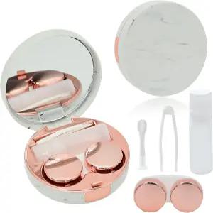 FELIBAY 2팩 마블 콘택트렌즈 케이스 올인원 여행용 보관 키트 로즈 골드