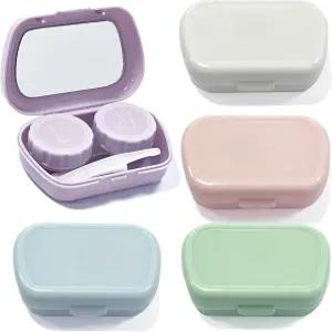 하우인 5팩 콘택트렌즈 케이스 귀여운 거울 핀셋 제거 도구가 있는 여행 및 가정용 야외 미니 흡수 보관
