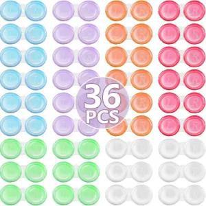 36팩 콘택트렌즈 케이스 벌크 투명 귀여운 가정 및 여행용 6가지 색상 36
