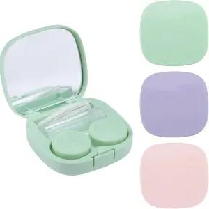 이텍신 3피스 여행용 콘택트렌즈 케이스 핀셋 제거 도구 거울 용액 병 귀여운 휴대용 홀더 일상적인 야외