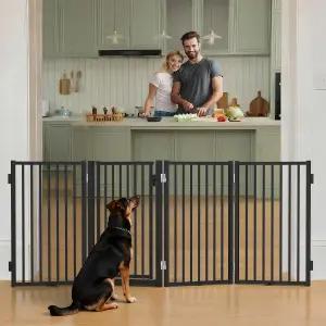 코모미 80인치 무료 스탠딩 도그 게이트 실내외용 접이식 펜스 금속 패널 4개 계단 복도 현관 데크 마당