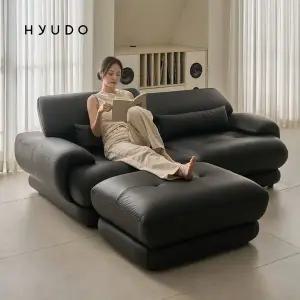 [휴도]온유의 동백 2100 무빙 헤드레스트 블랙 3인 가죽 소파+스툴