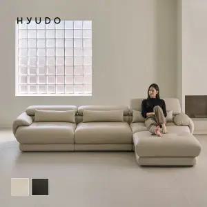 [휴도]온유의 동백 3050 무빙 헤드레스트 블랙 4인 가죽 소파+스툴