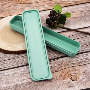 OriGlam 1pcs 재사용 가능한 식기 밀짚 여행용 상자, 피크닉 캠핑용 휴대용 플랫웨어 상자 (녹색)