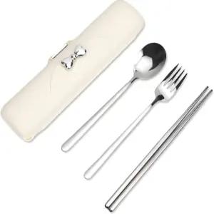 케이스 포함 여행 도구 재사용 가능한 도시락용 은식기 세트 휴대용 귀여운 작업 캠핑 피크닉 식기세척기