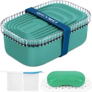 큐이메이 비누 홀더 뚜껑이 있는 여행용 용기 가방 및 실리콘 밴드가 강력한 밀봉 누수 방지 휴대용 접시