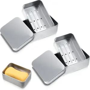 Piriuuo 2개 여행용 비누 용기 바 케이스 금속 막대 홀더 휴대용 상자 누수 방지 접시 뚜껑 알루미늄 깡통