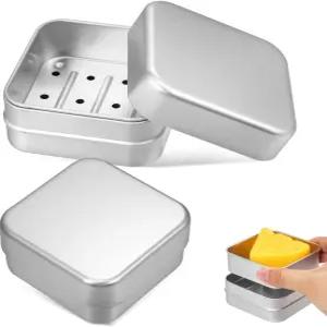 럭샤이니 2Pcs 알루미늄 비누 상자 여행용 홀더 빈 깡통 용기 케이스 배수 체 뚜껑 포함 캠핑 야외 활동용