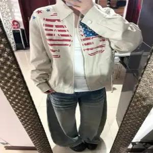 샤오원샵 남성용 데님 빈티지 코트 점퍼 쇼트 캔버스 키작남 레터링 프린트 청자켓 깃발 꾹1