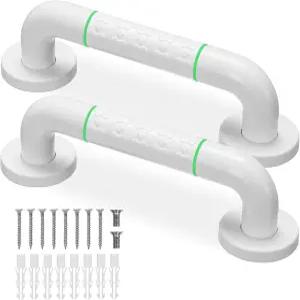 샤워용 그랩 바 미끄럼 방지 그립과 안전 발광 서클이 있는 12인치 핸들 목욕용 레일 2팩 노인용