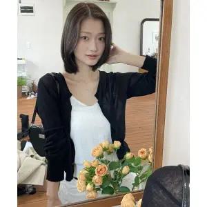 매장정품 MONGDOL [SET] 린넨 시스루 가디건  슬리브리스 블랙 MDCD050BLACK