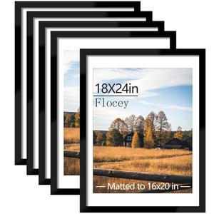 플로시 18x24 액자 세트 5개 검은색 아트워크용 설치용 갤러리 16x20 매트가 포스터 가로 사진 벽 세로