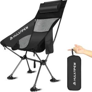 HULKNPEW 초경량 캠핑 의자 베개가 있는 접이식 - 하이킹 여행 피크닉 모험을 위한 컴팩트 휴대용 잔디