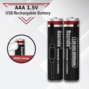 AAA 리튬이온 충전식 배터리 1.5V 일정 전압 타입-C 고속 8000mAh 고용량 RC 장난감 카메라 손전등용