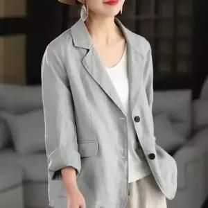 EAMT 여친 봄 빈티지 가디건 리넨 정장 넥 통근감 긴팔 카디건 아우터 EUNG1