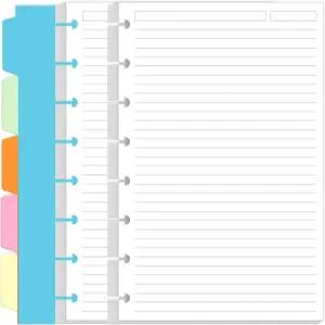 주니어 사이즈 안감 종이 리필 - 100매/200페이지 8디스크 용지 5가지 컬러 시트 분할기 5.8 x 8.5