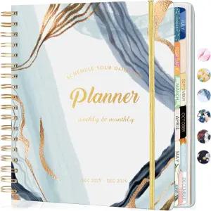 CAGIE 2026 플래너 주간 및 월간 2025-12월 포켓 포함 하드커버 스티커 탭 13개월 대형 블루마블 캘린더