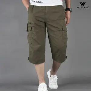남자 7부 카고 밀리터리 반바지 여름 멀티 포켓 밴딩 팬츠 작업복 WI228PN