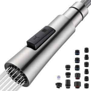 [미국배송] J-HVA 메탈 주방 수도꼭지 헤드 교체 - 15개 어댑터가 있는 스프레이 풀다운 2가지 모드 교체 싱크대 브러시드 니켈 스테인리스 스틸