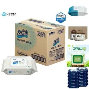 (70매x24개입) 유한킴벌리 스카트 에코 종이 물티슈 캡형/생활/캡물티슈/1회용/청소/캡티슈/일회용/휴대용
