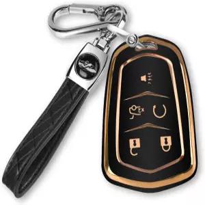 캐딜락 에스컬레이드 CTS SRX XT5 ATS STS CT6 키 쉘 케이스 홀더(블랙)에 한 체인 T 프로텍터가 있는 포브