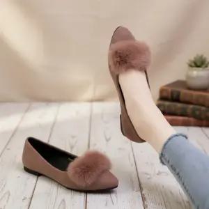여성 퍼 장식 스웨이드 플랫슈즈 데일리용