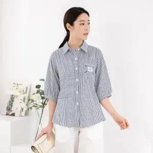 엄마옷 모슬린 엄마옷 스트라이프 7부 반팔남방 614HJK192 중년여성/50대/60대/70대/빅사이즈/할머니옷/마