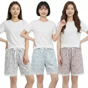 인견 장미 레이스 잠옷 반바지 여자 꽃무늬 프릴 파자마 여성 홈웨어 하의