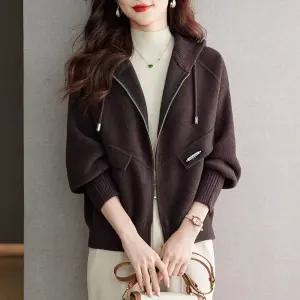 모직 니트 여사친 코트 숏 추동 카디건 후드 점퍼 봄가을 ST3