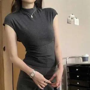 캡소매 슬림핏 오피스룩 하프넥 여성 반목 반팔티 여름 3색