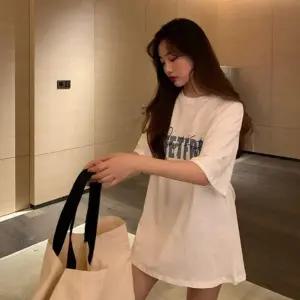 프린팅 여자 반팔 티셔츠 라운드넥 여성 박스 반팔티 셔츠 오버핏 여자 여성 티 라운드티 반팔