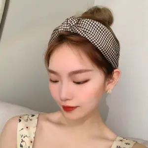 하운드체크 넓은 머리띠 린넨 헤어밴드 꼬임 터번