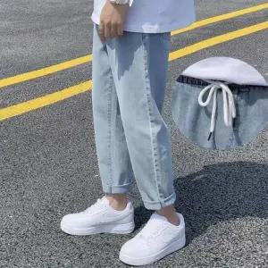 밴딩 청바지 남자 와이드 스판 빅사이즈 데님팬츠 남성 봄 9부 연