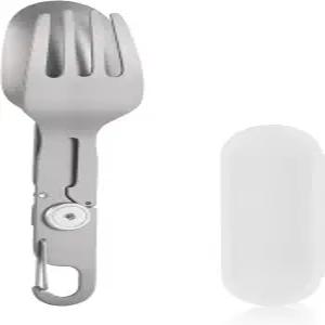 ZING TTI 티타늄 캠핑 플랫웨어 2 in 1 탈착식 접이식 식기 포크 및 스푼 수납함 도구 여행용 야외 하이킹