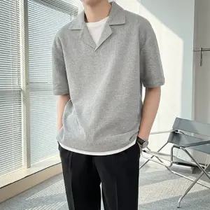 남성 와플 브이넥 오버핏 반팔 티셔츠 카라티 두꺼운 반팔티 남자 무지티