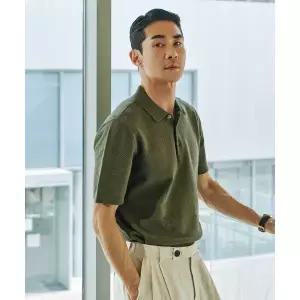 MARTYNBAL 린넨 블렌디드 반팔 카라니트_카키 2073284