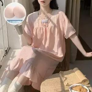 스커트 면 여름 MN 커플 잠옷세트 공주풍 패드 잠옷 얇은 풀오버 반팔 홈 인기2