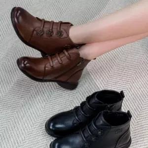 [옷자락]여자 데일리 가을 겨울 따뜻한 방한 고급 가죽 앵클 부츠