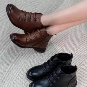 [옷자락]여자 데일리 가을 겨울 따뜻한 방한 고급 가죽 앵클 부츠