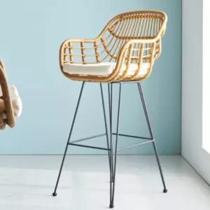 라탄위빙 오크컬러 곡선암체어 높은 바체어(49cm) 모던 테이블 빠 고급 BAR