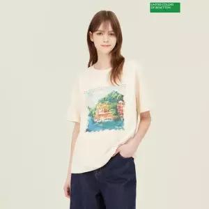 베네통 [아울렛] 수채화 프린팅 티셔츠 BATS57531