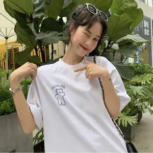 프린팅 여성 캐주얼 티셔츠 여름 라운드넥 반팔티 2색