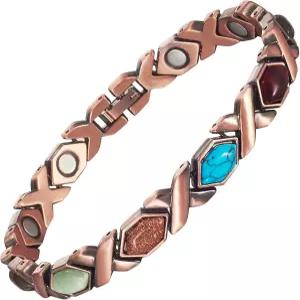 여성용 에너코페엑스 구리 자성 팔찌 3500 가우스 자석이 있는 터쿼이즈 디톡스 주얼리(타입 B)