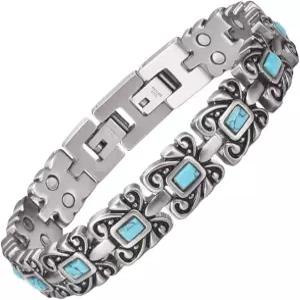 여성용 에너마기X 마그네틱 팔찌 스테인리스 스틸 블루 터쿼이즈 패션 주얼리 2318