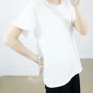 소매 프릴 여름 반팔 빅사이즈 여자 면 티셔츠 남녀공용 레터링 티셔츠 오버핏 기본 여름 반팔 여자