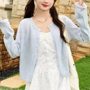 ( )가디건 얇은 여성 긴팔 여름 펀칭 여름가디건 여성여름가디건 스카이 가디건 니트 얇은 여성 썸머 여름