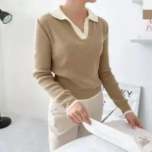 브이카라 여자여름니트 배색 데일리 여성여름니트 골 반팔맨투맨 여성여름 티 여자여름 니트