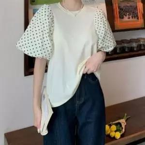 느낌 팔뚝살 여름여자옷 여름원피스 꾸안꾸 라운드 퍼 티셔츠 여자옷 멜빵바지 원피스 여름