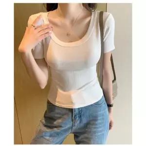 여자 여름티셔츠 U넥 여성반팔티셔츠 반팔티셔츠 여성여름티셔츠 깊은넥 여성